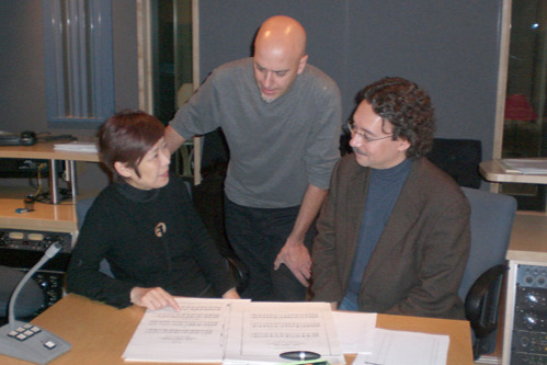 Pianist Aki Takahashi with Michael Hynes & Brian Brandt recording Morton Feldman's "For Bunita Marcus" (Berlin, 2007)
